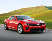 CAM 04 RK0258 01
2013 Chevrolet Camaro ZL1 Red 3/4 Front View On Pavement By Grassy Hills