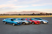 CAM 04 RK0109 01
1969, 1973, 1986 & 2002 Chevrolet Camaros 3/4 Front View By Hangar