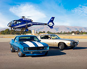 CAM 04 RK0111 01
1969 & 1973 Chevrolet Camaros 3/4 Front View By Helicopter