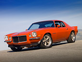 CAM 07 RK0044 01
1973 Chevrolet Camaro RS Red Low 3/4 Front View On Pavement