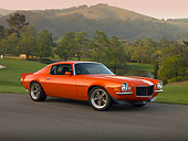 CAM 07 RK0052 01
1973 Chevrolet Camaro RS Red Low 3/4 Front View On Pavement