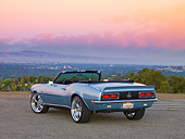 CAM 07 RK0087 01
1968 Chevrolet Camaro SS Convertible Blue 3/4 Rear View On Pavement By Valley