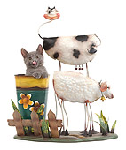 CAT 03 JE0186 01
Chartreux Kitten Sitting In Flower Pot By Wire Cow And Sheep On White Seamless