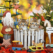 CAT 03 KH0411 01
Two Tabby Kittens Sitting In Christmas Scene