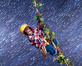 CHI 03 RK0118 03
Humorous Chimpanzee Construction Worker Swinging On Rope: Swing Shift