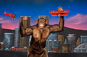 CHI 03 RK0265 01
Humorous Chimpanzee Holding Airplane Before City: King Kong