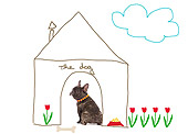 DOG 05 JE0006 01
French Bulldog Sitting Inside Drawing Of A Doghouse