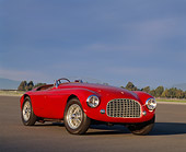 FRR 03 RK0009 01
1950 Ferrari 166 MM Touring Barchetta Red 3/4 Front View On Pavement