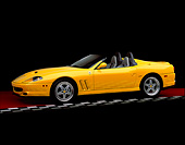 FRR 04 RK0212 03
2001 Ferrari Barchetta Yellow 3/4 Side View On Red Floor Checkered Line Studio