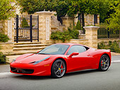 FRR 04 RK0652 01
2011 Ferrari 458 Italia Red 3/4 Side View On Pavement By Gate And Trees
