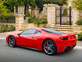 FRR 04 RK0654 01
2011 Ferrari 458 Italia Red 3/4 Rear View On Pavement By Gate And Trees