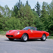 FRR 04 RK0125 08
1967 Ferrari 275 GTB/4 Red 3/4 Front View On Pavement By Trees And Blue Sky