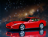 FRR 04 RK0150 06
1997 Ferrari 550 Maranello Red 3/4 Side View Mylar Floor Galaxy Background