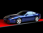 FRR 04 RK0155 05
1998 Ferrari 550 Blue 3/4 Side View On Red Floor Gray Line Studio