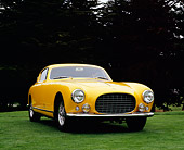 FRR 04 RK0347 02
1954 Ferrari 250 Europa Yellow Low 3/4 Front View On Grass Trees Background