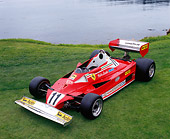 FRR 04 RK0348 02
1977 Ferrari 312T2 Formula One Red Overhead 3/4 Front View On Grass By Water