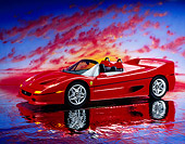 FRR 05 RK0013 05
1996 Ferrari F-50 Red 3/4 Side View On Mylar Floor Sunset Clouds Studio