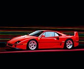 FRR 06 RK0011 01
1990 Ferrari F-40 Red 3/4 Side View On Red Line Lighting Background Studio