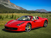 FRR 08 BK0001 01
2012 Ferrari 458 Spyder Red 3/4 Front View On Grass By Mountains