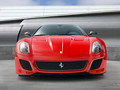 FRR 09 RK0061 01
2011 Ferrari 599 GTO Red Head On View On Pavement By Metal Structure