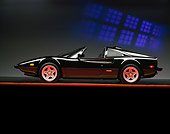 FRR 13 RK0001 03
1984 Ferrari 308 Black Profile View On Red Line Blue Squares Background Studio