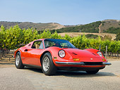 FRR 16 RK0017 01
1973 Ferrari Dino 246 GTS Spyder Red 3/4 Front View On Pavement By Vineyard