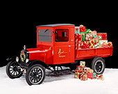 GCD 02 RK0011 05
1920 Ford Model T Red Truck With Christmas Presents On Snow Studio