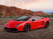 LAM 01 BK0042 01
2012 Lamborghini Gallardo LP 570-4 Red 3/4 Front View On Dirt In Desert At Dusk