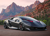 LAM 01 BK0046 01
2013 Lamborghini Sesto Elemento Black 3/4 Front View On Dirt In Desert At Dusk