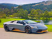 LAM 01 RK0751 01
2010 Lamborghini Murcielago LP650 Roadster Gray And Orange 3/4 Front View On Pavement By Golf Course