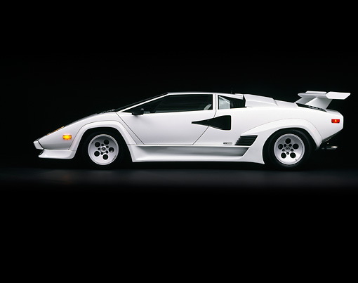 LAM 01 RK0150 04 1985 Lamborghini Countach White Profile View Studio 