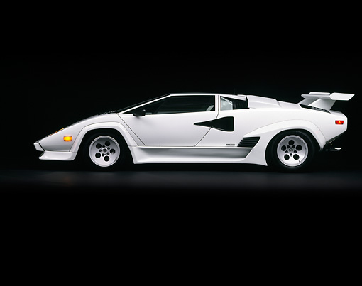 LAM 01 RK0150 04 1985 Lamborghini Countach White Profile View Studio 