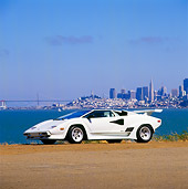 LAM 01 RK0436 07
Lamborghini Countach White 3/4 Front View By San Francisco Skyline Blue Sky