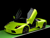 LAM 01 RK0582 01
2006 Lamborghini Murcielago Roadster Lime Green 3/4 Front View Doors Open Studio