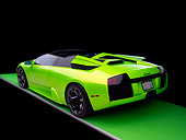 LAM 01 RK0583 01
2006 Lamborghini Murcielago Roadster Lime Green 3/4 Rear View Studio
