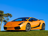 LAM 01 RK0634 01
2007 Lamborghini Gallardo Superleggera Orange With Black Stripe Front 3/4 View On Grass Blue Sky