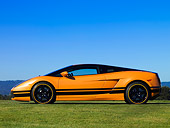 LAM 01 RK0638 01
2004 Lamborghini Gallardo  Orange With Black Stripes Profile View On Grass Blue Sky