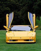 LAM 02 RK0023 02
1994 Lamborghini Diablo SE30 Yellow Doors Up Head On Shot On Grass