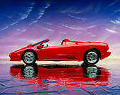 LAM 02 RK0039 06
1996 Lamborghini Diablo Roadster Red Profile On Mylar Floor Purple Clouds Studio