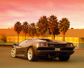 LAM 02 RK0152 04
2001 Lamborghini Diablo Gray Low 3/4 Rear View On Pavement By Palm Trees Filtered