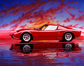 LAM 03 RK0001 09
1967 Lamborghini Miura P-400 Red 3/4 Front View On Mylar Floor Sunset Studio