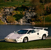 LAM 05 RK0016 10
1989 Lamborghini 25th Anniversary Edition White Front 3/4 View On Grass By Water