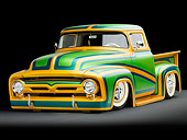AUT 14 BK0024 02
1956 Ford F-100 Pickup Truck Custom Green And Gold 3/4 Front View Studio
