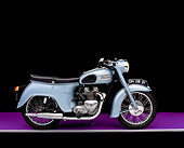 MOT 01 RK0363 04
1958 Triumph Model 21 Blue Side View On Purple Floor Gray Line Studio