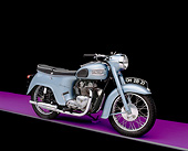 MOT 01 RK0364 04
1958 Triumph Model 21 Light Blue 3/4 Side View On Purple Floor Gray Line Studio