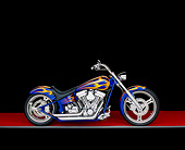 MOT 01 RK0441 03
2002 Special Construction Custom Blue With Flames Side View On Gray Line Red Floor Studio