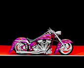 MOT 01 RK0477 07
2003 Riff Raff Custom Fuschia Orange Flames Profile View On Orange Floor Gray Line Studio