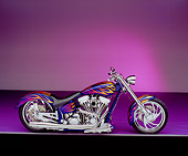 MOT 01 RK0501 02
2002 Riff Raff Custom Motorcycle Purple With Flames Side View On Purple Floor Gray Line
