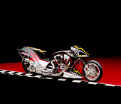 MOT 01 RK0508 02
2003 Red Line Top Fuel Motorcycle Black 3/4 Side View On Checkered Line Red Floor Studio