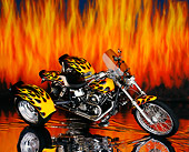 MOT 01 RK0042 08
1980 Black Harley Davidson Custom Trike With Red And Yellow Flames Profile View Flames